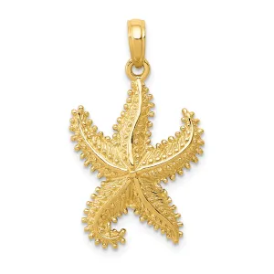 14K Gold Men's Starfish Pendant with Polished Textured Finish