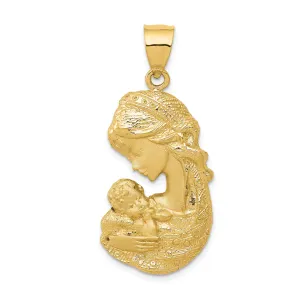 14K Gold Mother Holding Child Charm  Solid Satin Polished Elegance