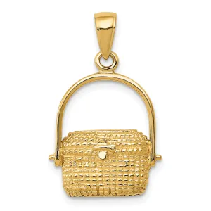 14K Gold Nantucket Basket Pendant with Solid Cast Design, 25mm Elegant Charm
