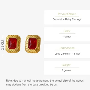 14K Gold over S925 Vintage Style Square Cut Ruby Earrings for Women - Unique Red Ruby Studs, July Birthstone Gift, Ideal Birthday Present