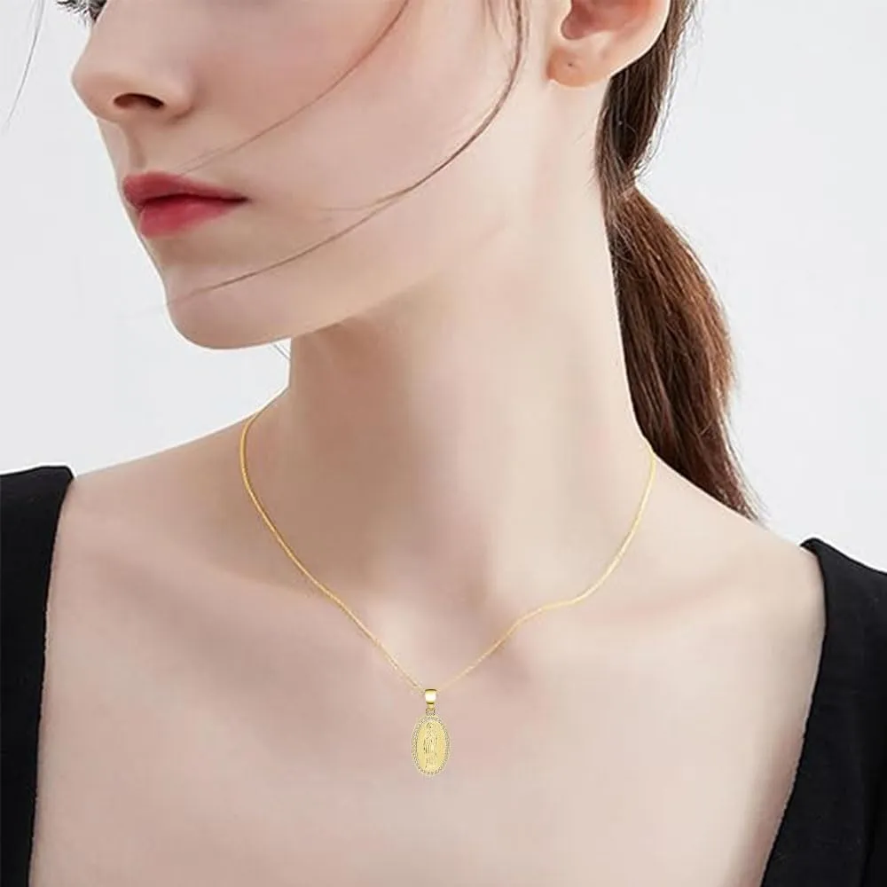 14K Gold Plated Virgin Mary Necklaces for Women 925 Sterling Silver Religious Necklaces with Cubic Zirconia Jewelry Gifts