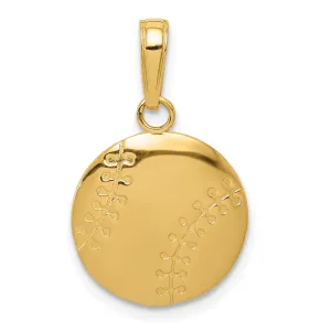 14K Gold Polished Baseball Pendant with Closed Back Textured Design
