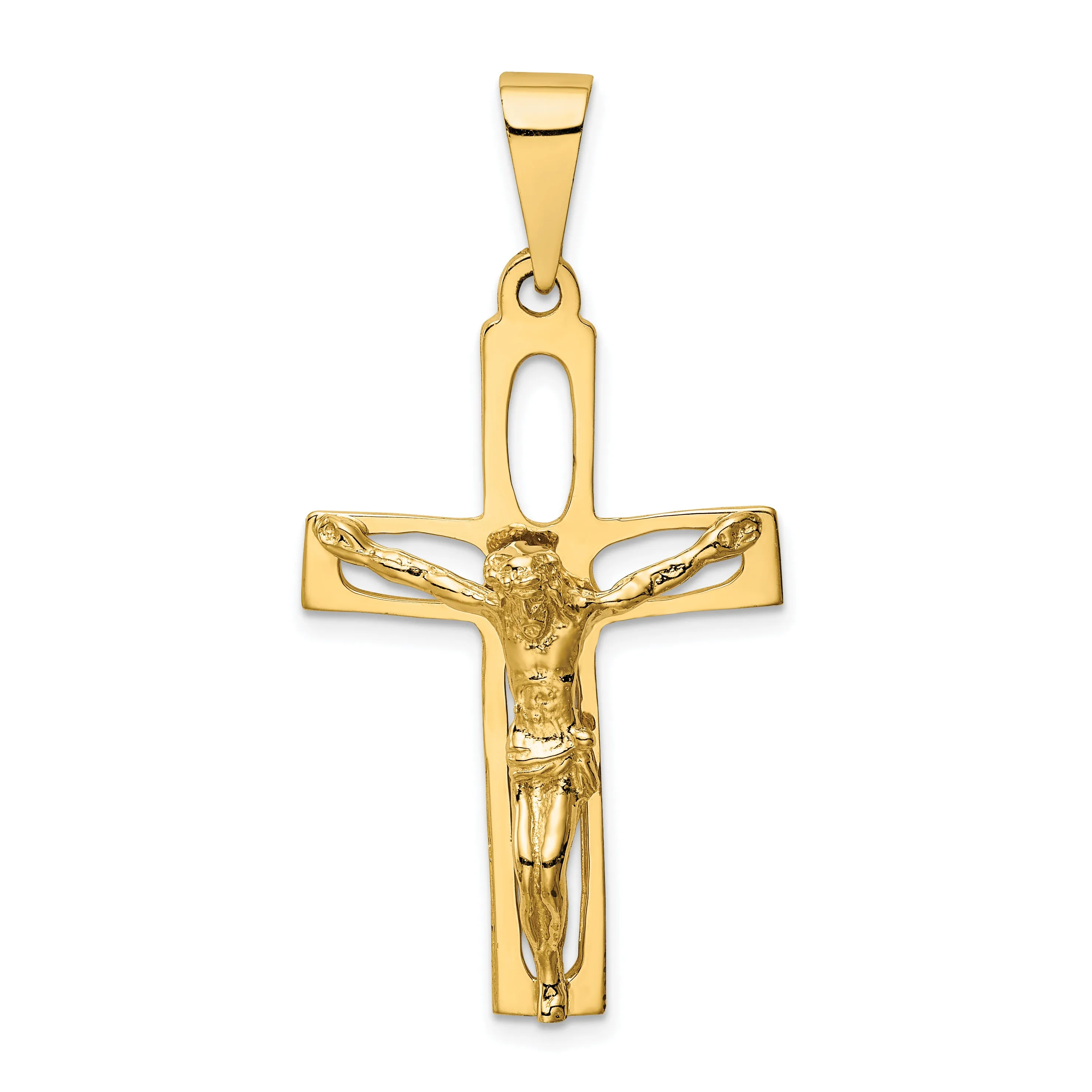 14K Gold Polished Crucifix Pendant with Solid Cast Design