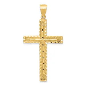 14K Gold Polished Diamond-Cut Latin Cross Pendant  Elegant Textured Design