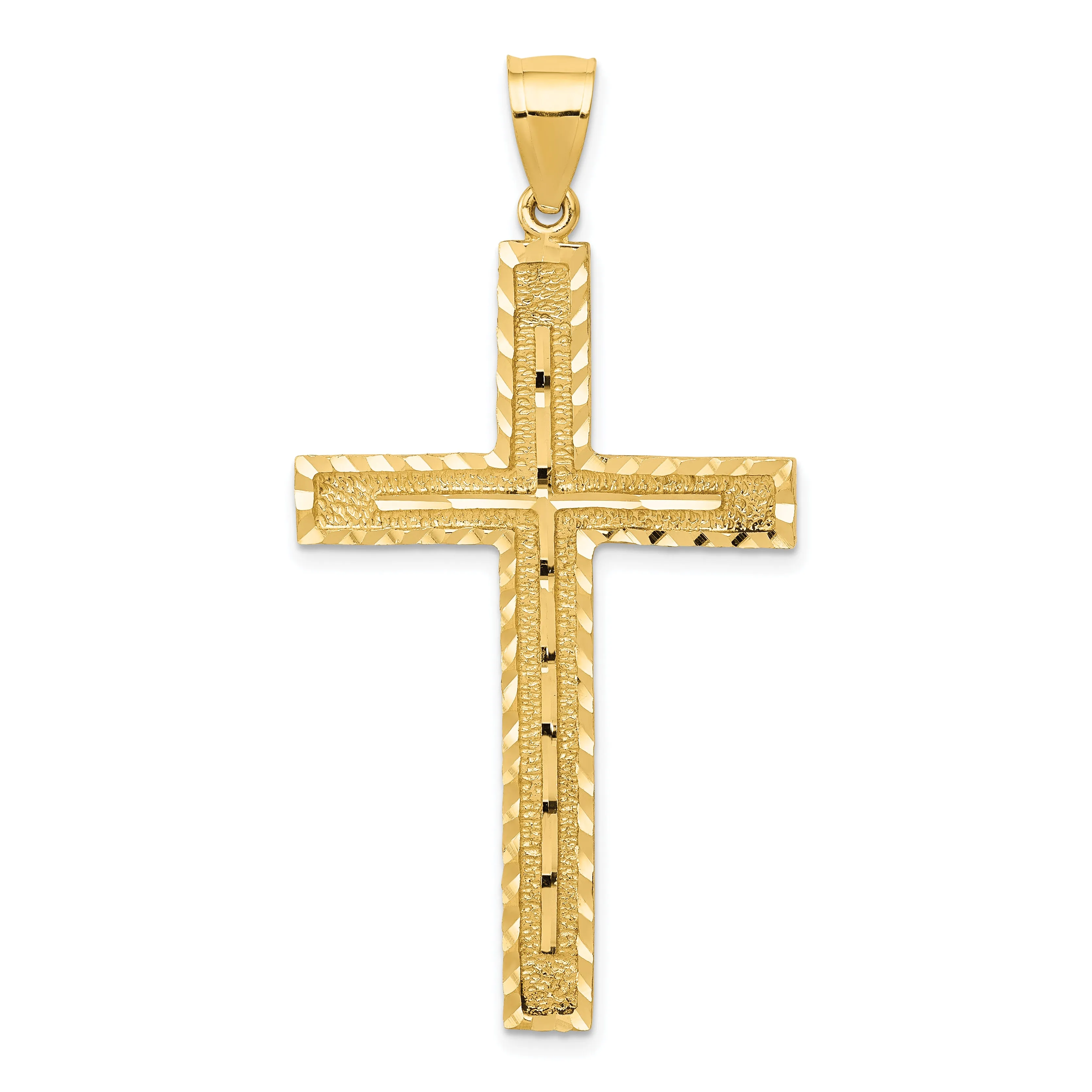 14K Gold Polished Diamond-Cut Latin Cross Pendant  Elegant Textured Design