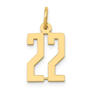 14K Gold Polished Elongated 22 Charm with Laser Cut Design