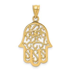 14K Gold Polished Filigree Hamsa Pendant with 3D Detailing
