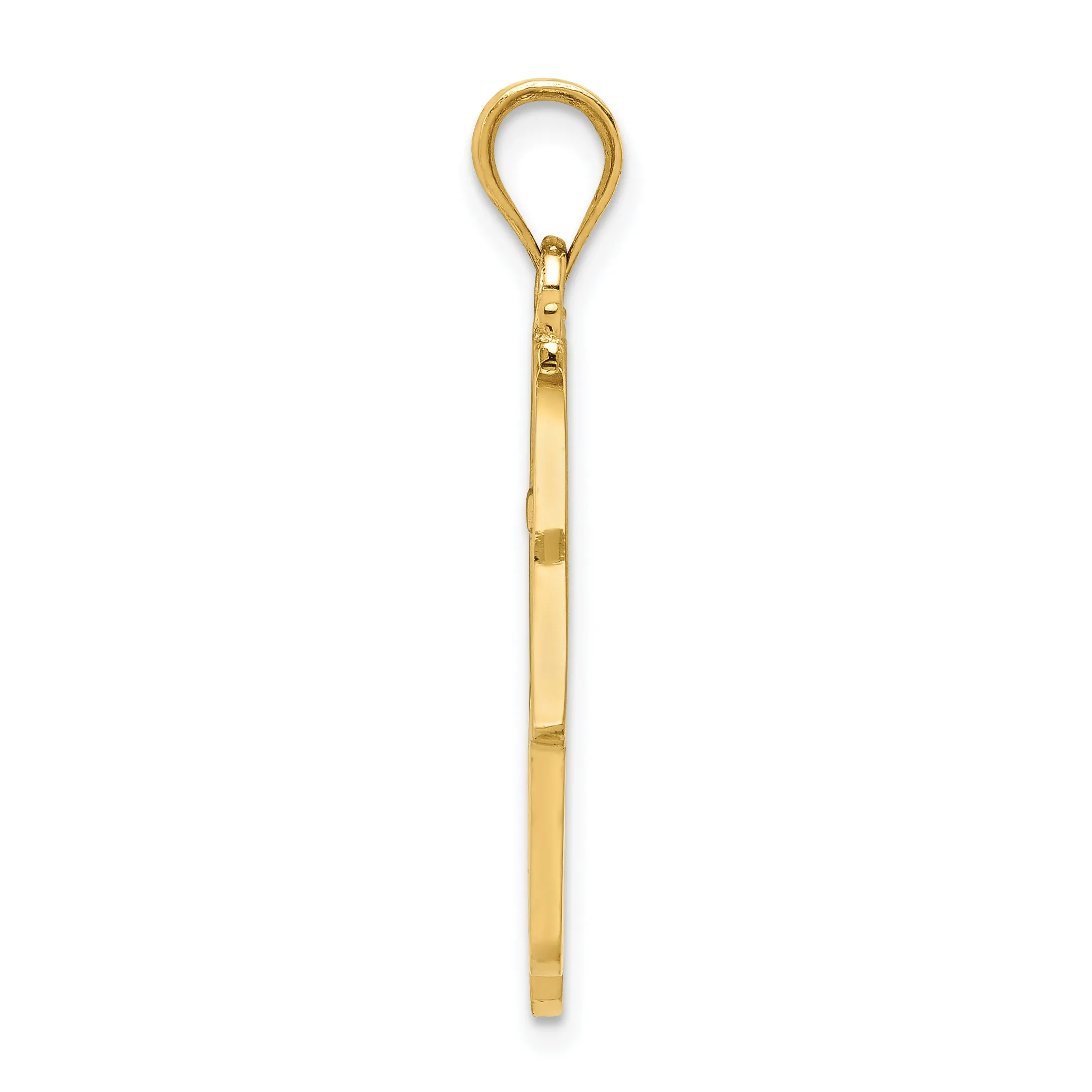 14K Gold Polished Filigree Hamsa Pendant with 3D Detailing