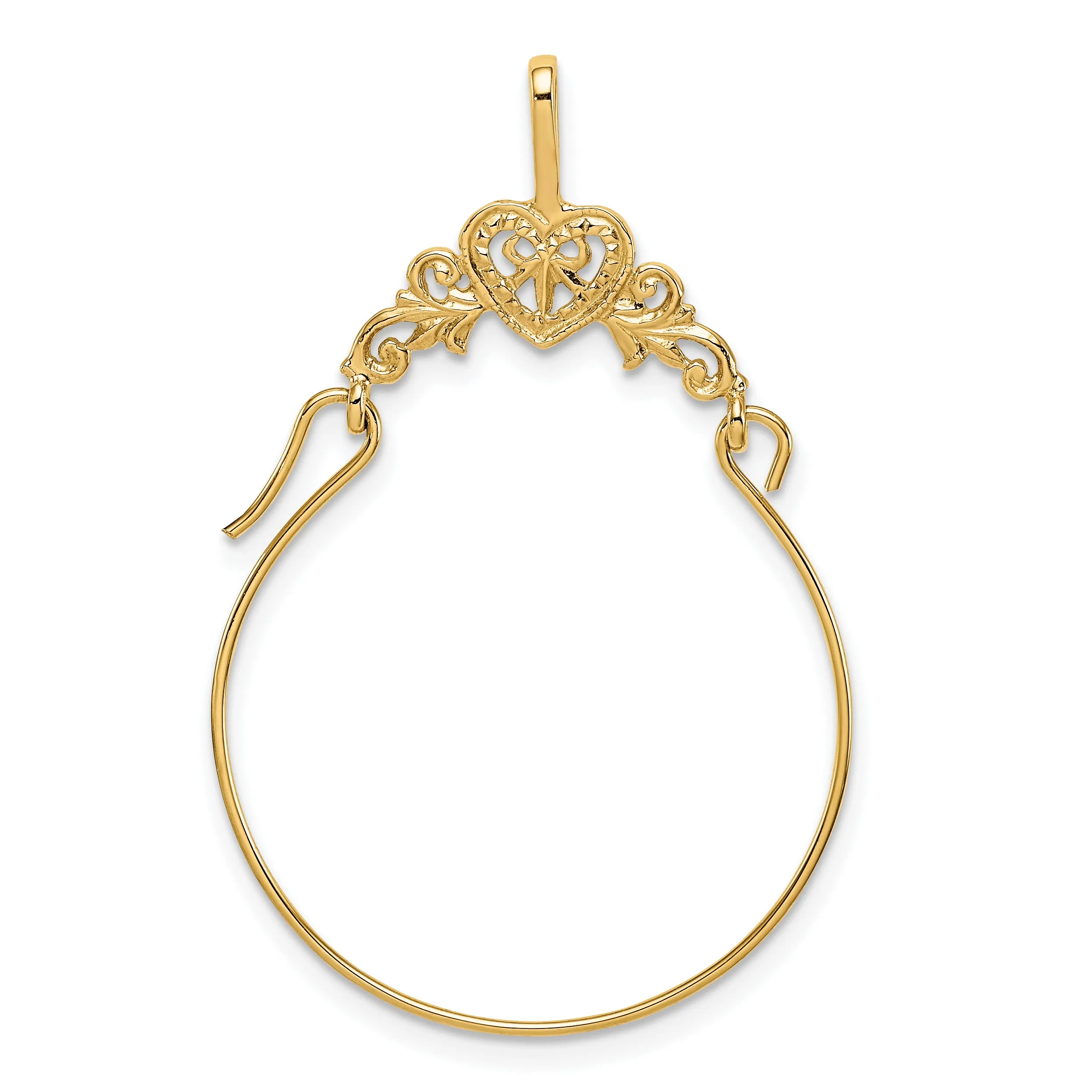 14K Gold Polished Filigree Heart Charm Holder Pendant Elegant Design