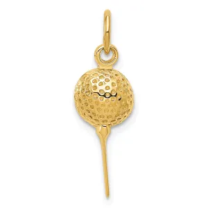 14K Gold Polished Golf Ball Charm with Textured Finish Elegant and Themed