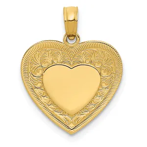 14K Gold Polished Heart Pendant with Textured Finish Elegant & Solid Design