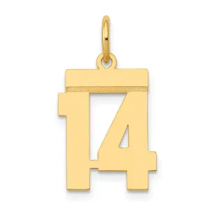 14K Gold Polished Number 14 Charm Laser-Cut Small Pendant