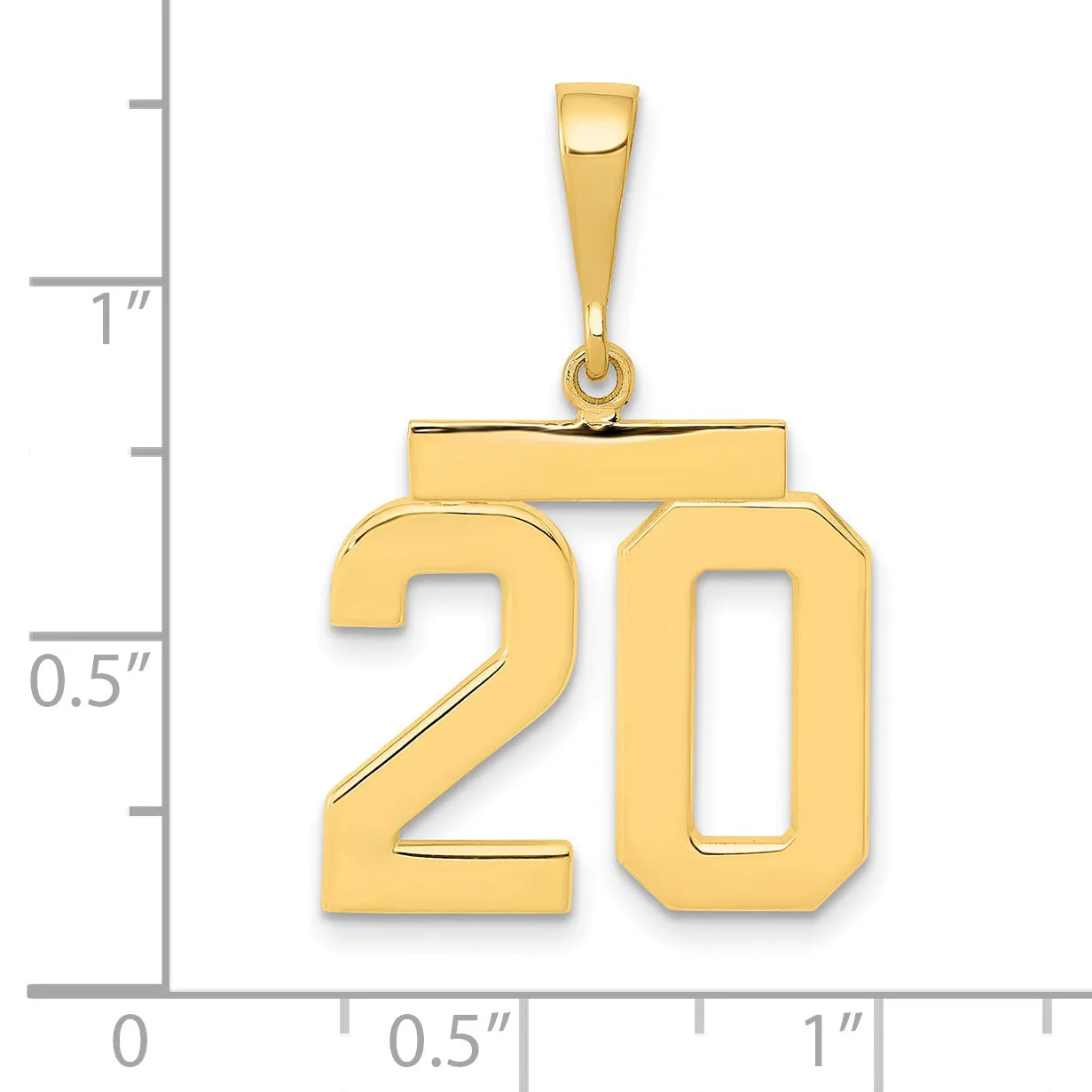 14K Gold Polished Number 20 Charm Medium-Sized Classic Charm