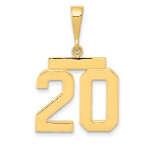 14K Gold Polished Number 20 Charm Medium-Sized Classic Charm
