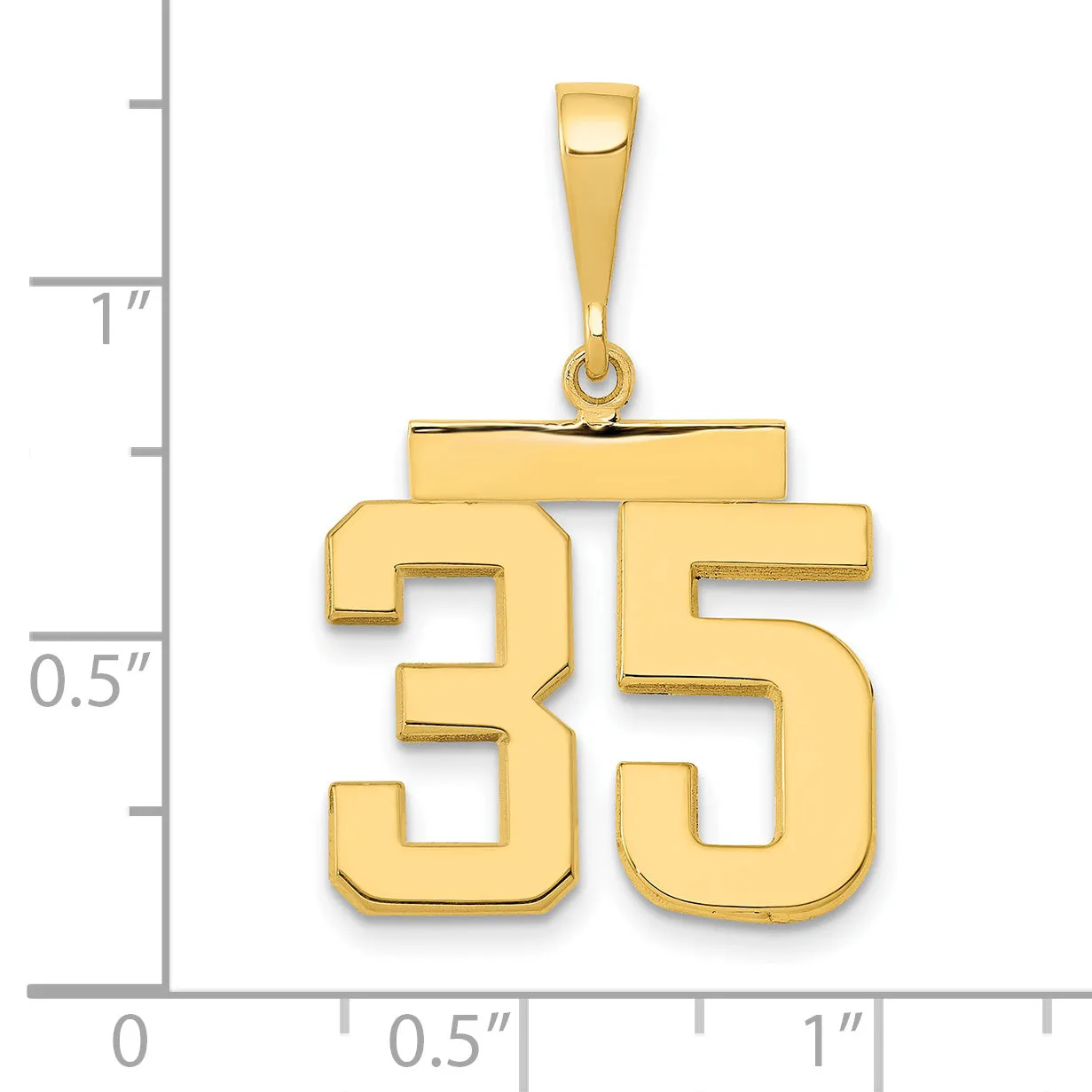 14K Gold Polished Number 35 Charm in Medium Size