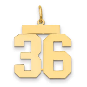 14K Gold Polished Number 36 Charm with Laser Cut Finish