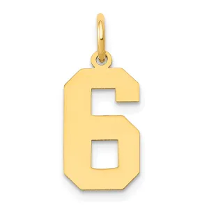 14K Gold Polished Number 6 Charm with Laser Cut Design