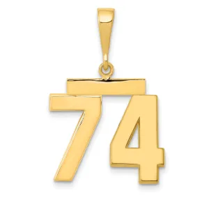 14K Gold Polished Number 74 Medium Charm for Elegant Themed Jewelry