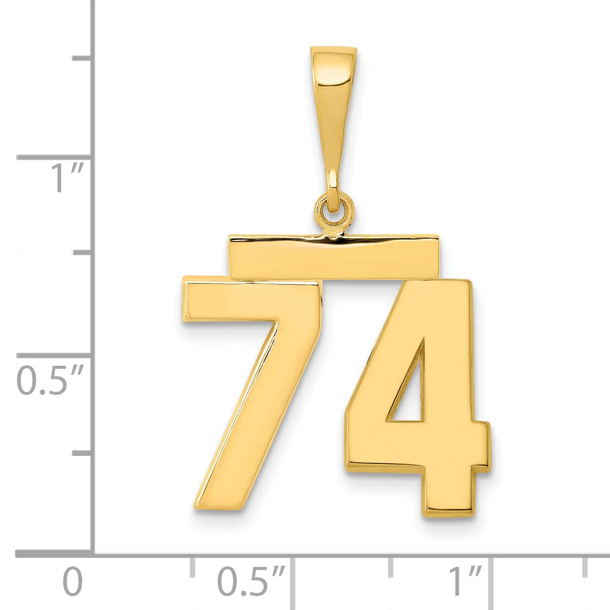 14K Gold Polished Number 74 Medium Charm for Elegant Themed Jewelry
