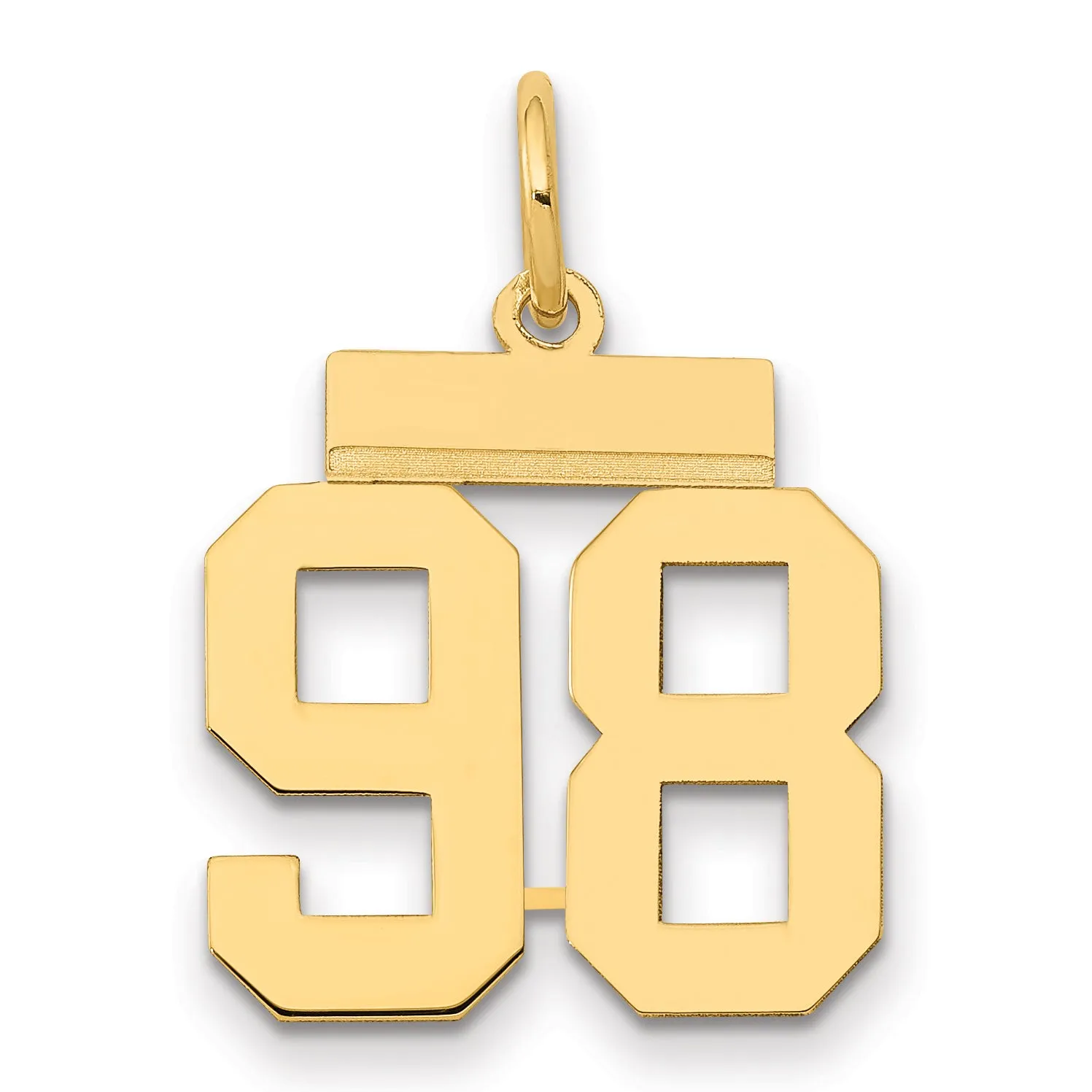 14K Gold Polished Number 98 Charm with Laser Cut Design