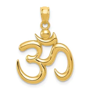 14K Gold Polished Om Pendant for Men  Elegant Solid Design