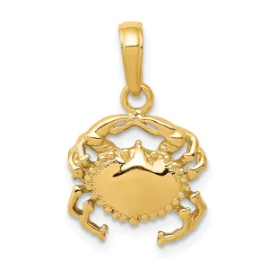 14K Gold Polished Open-Back Crab Pendant for Men  Solid Cast Design