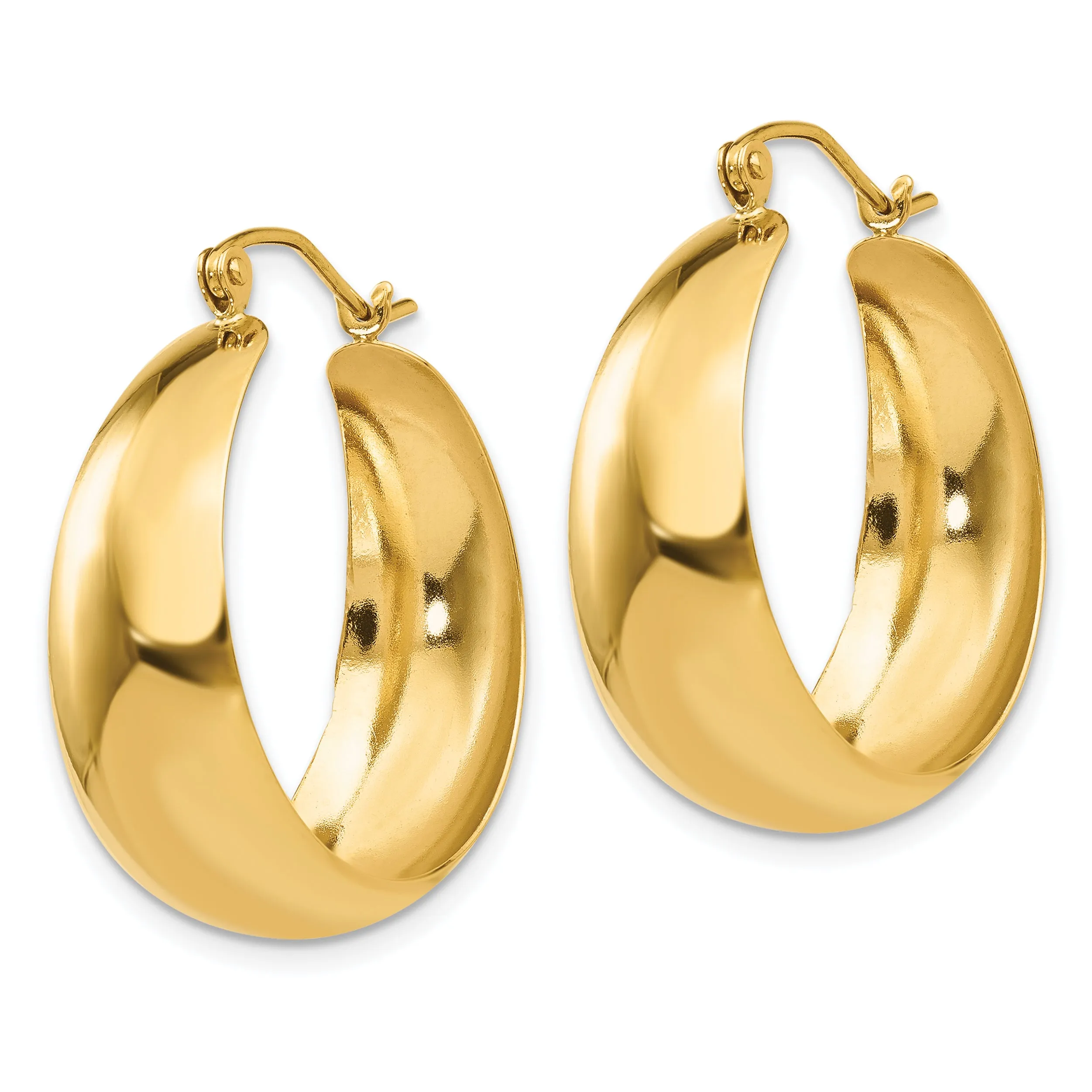 14K Gold Polished Tapered Hoop Earrings for Women, 28mm Elegant Design