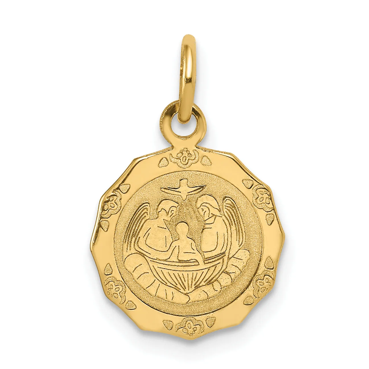 14K Gold Reversible Baptism Charm in Spanish Engraving
