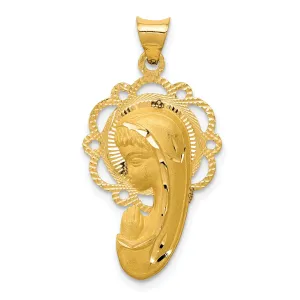 14K Gold Satin and Polished Mary Pendant with Solid Die-Struck Design