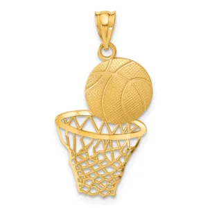 14K Gold Satin Diamond-Cut Basketball Pendant for Men Polished Finish