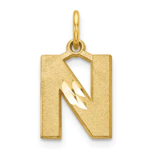14K Gold Satin Diamond-Cut Letter N Initial Charm  Elegant Sandblasted Finish