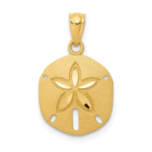 14K Gold Satin Diamond-Cut Sand Dollar Pendant  Elegant & Solid Design