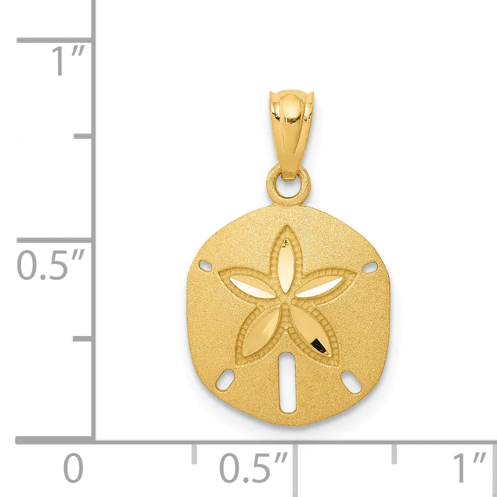 14K Gold Satin Diamond-Cut Sand Dollar Pendant  Elegant & Solid Design