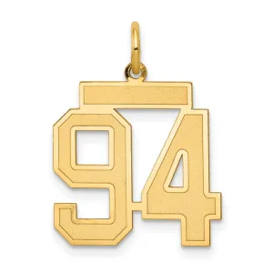 14K Gold Satin Finish Number 94 Charm Medium, Laser-Cut Design