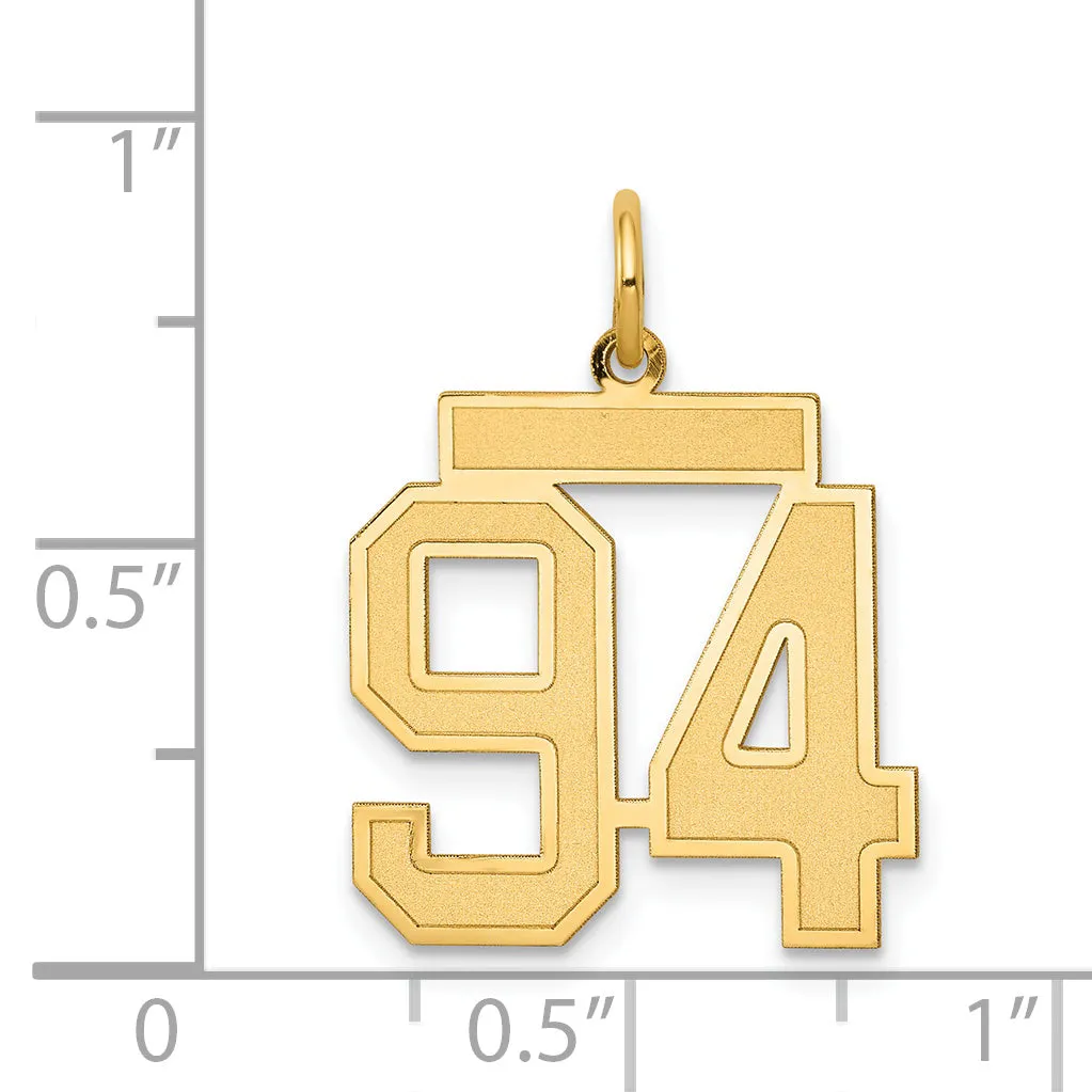 14K Gold Satin Finish Number 94 Charm Medium, Laser-Cut Design
