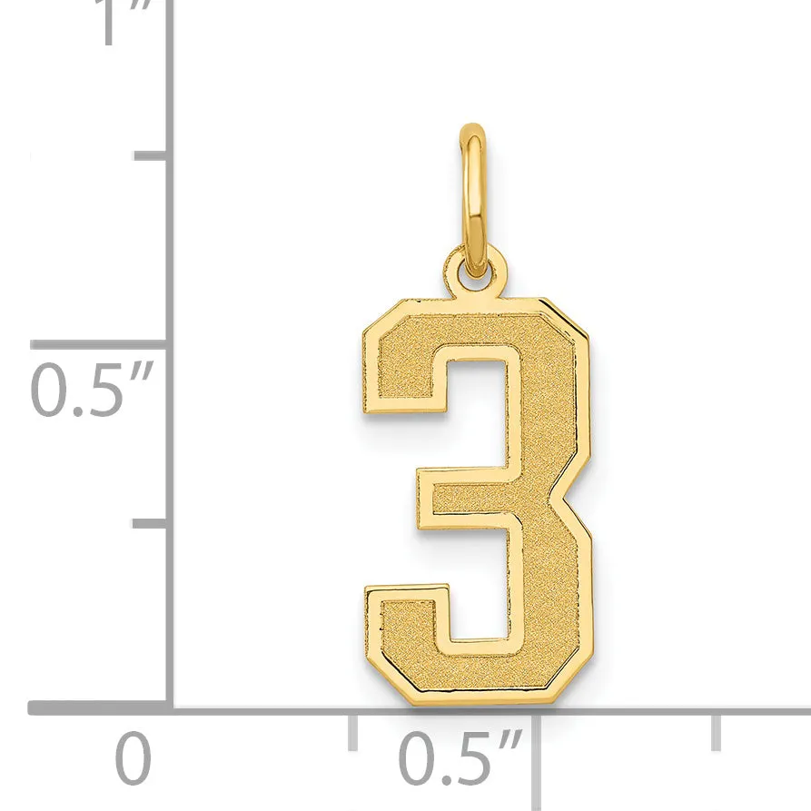 14K Gold Satin Number 3 Charm with Brushed Finish  Medium Size