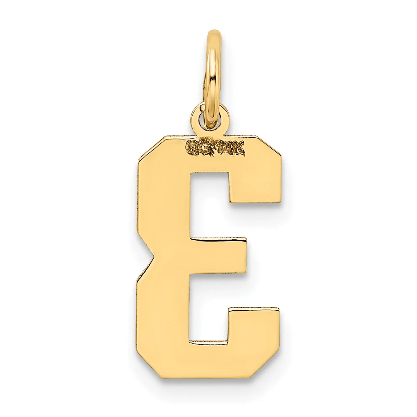 14K Gold Satin Number 3 Charm with Brushed Finish  Medium Size