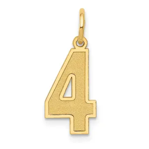 14K Gold Satin Number 4 Charm with Brushed Finish  Medium Size