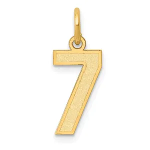 14K Gold Satin Number 7 Charm with Brushed Finish  Small, Laser Cut