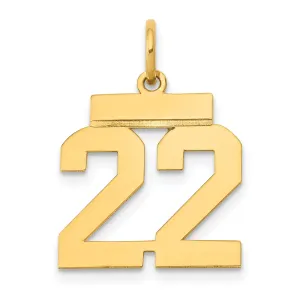 14K Gold Small Polished Number 22 Charm with Laser-Cut Detail