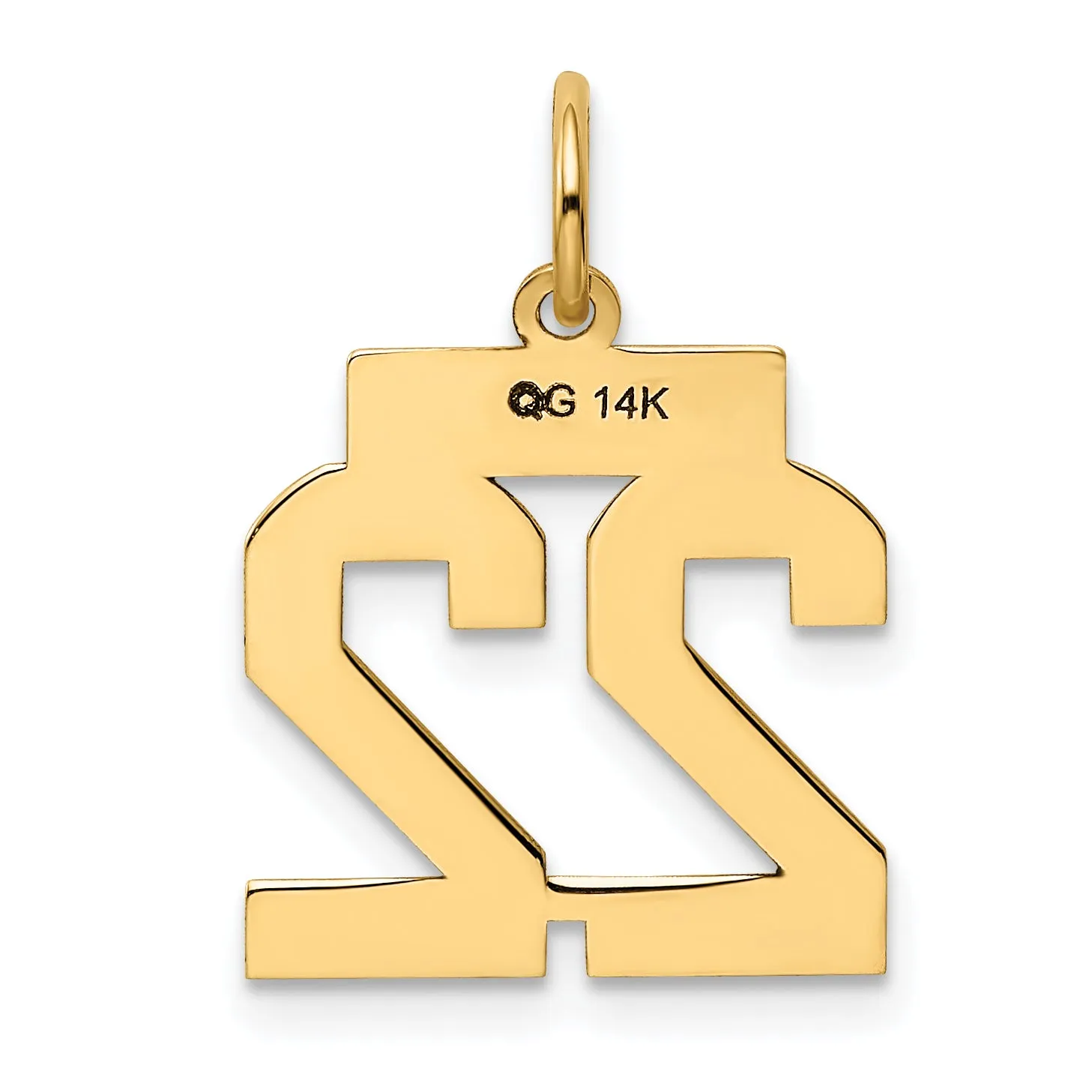 14K Gold Small Polished Number 22 Charm with Laser-Cut Detail