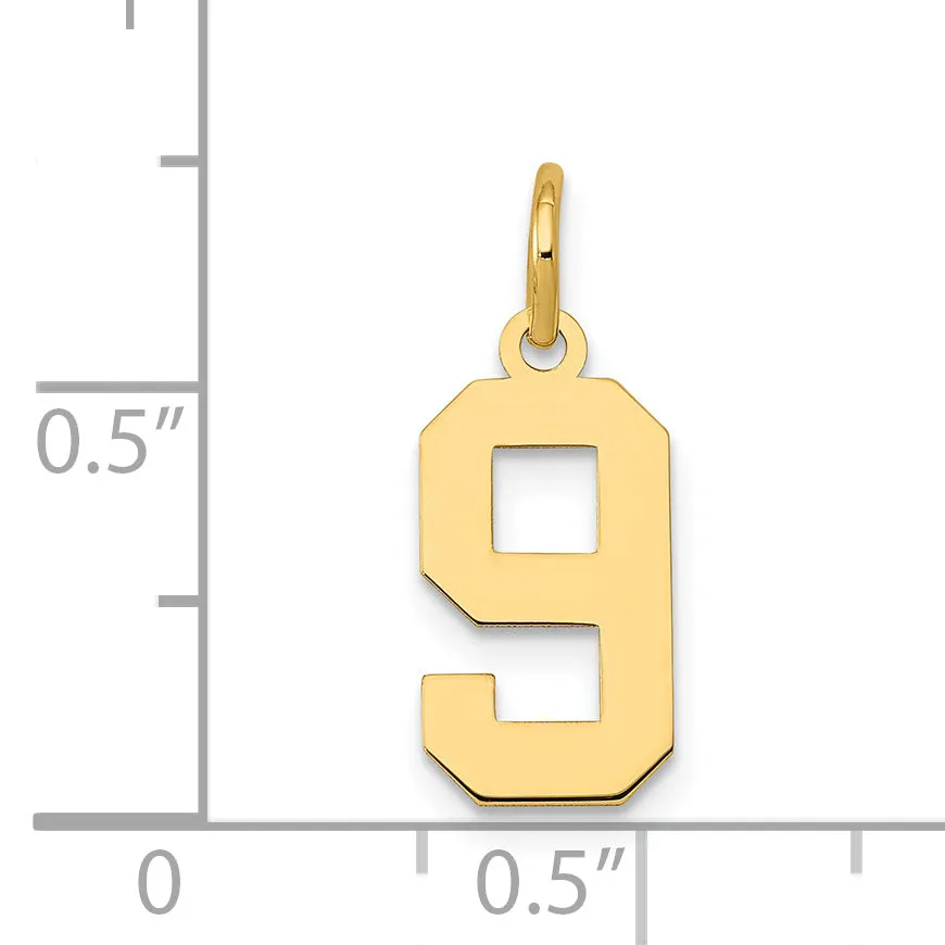 14K Gold Small Polished Number 9 Charm  Elegant Laser-Cut Design