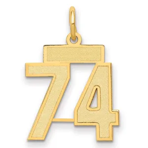 14K Gold Small Satin Finish Number 74 Charm with Brushed Texture