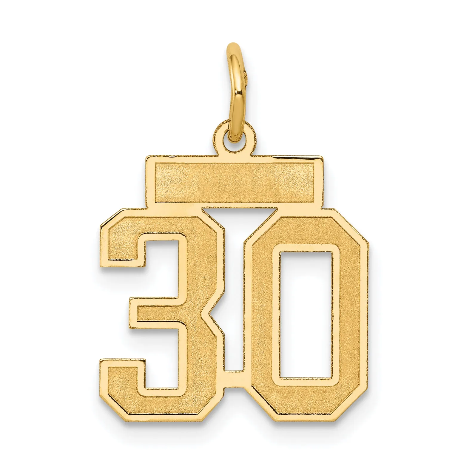 14K Gold Small Satin Number 30 Charm with Brushed Finish