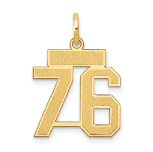 14K Gold Small Satin Number 76 Charm Laser Cut Brushed Finish
