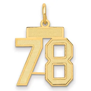 14K Gold Small Satin Number 78 Charm with Brushed Finish