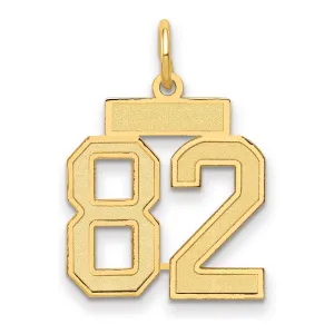 14K Gold Small Satin Number 82 Charm with Brushed Finish