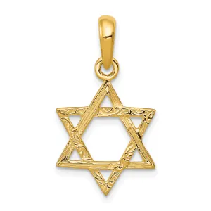 14K Gold Star of David Pendant with Polished Flat Back Elegant Design