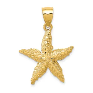 14K Gold Starfish Pendant with Polished Finish, Textured Design for Men