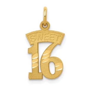 14K Gold Sweet 16 Charm with Polished Diamond-Cut Finish